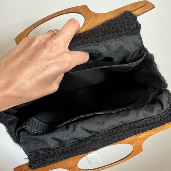 Vintage Handmade Woven Minimalist MCM Boho Clutch Bag Purse Wood Handle Retro - Picture 5 of 11